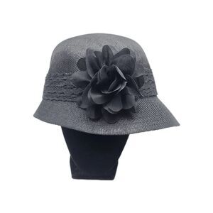 Angela & William Linen Blend Cloche Hat 3D Floral Crochet Band Black Women OS